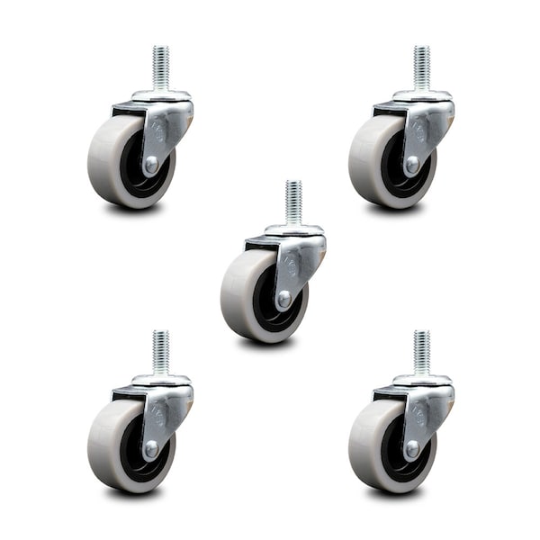 2 Inch Thermoplastic Rubber Wheel 5/16 Inch Threaded Stem Caster SCC, 5PK